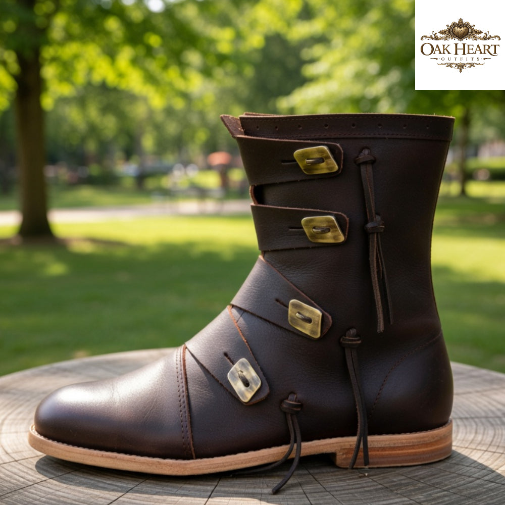 Medieval Viking Leather Ankle Boots – Renaissance Shoes, Handmade LARP & Cosplay Footwear