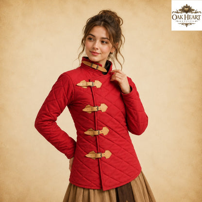 Red Medieval Gambeson Jacket | Quilted Padded Armor