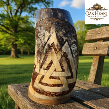 Viking Raven Horn Mug – Valknut Norse Mead Drinking Tankard