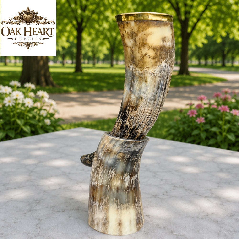 Handmade Viking Drinking Horn with Stand