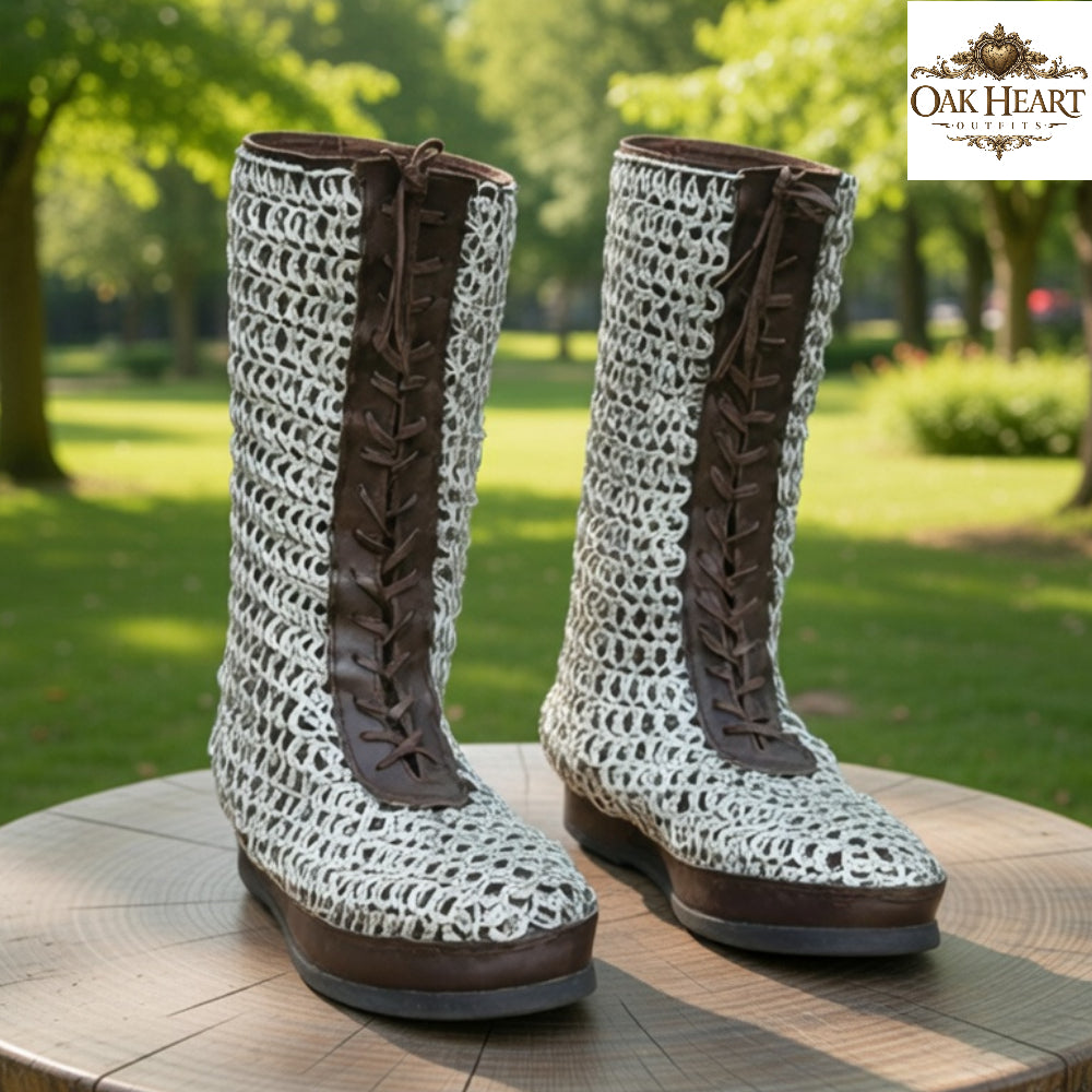 Medieval Leather Boots with Chainmail | Viking Armor Footwear for LARP & Reenactment