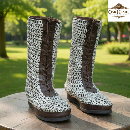 Medieval Leather Boots with Chainmail | Viking Armor Footwear for LARP & Reenactment