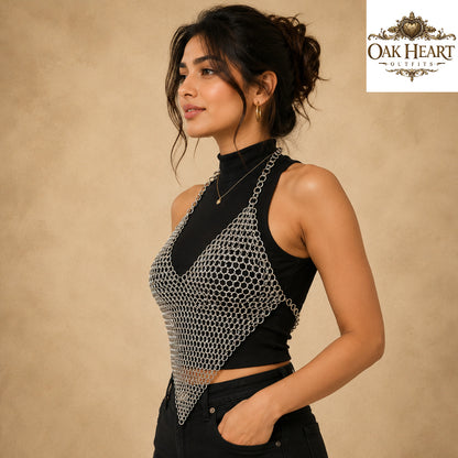Medieval Aluminum Chainmail Halter Top – 10MM Butted Rings for Cosplay & Ren Faire