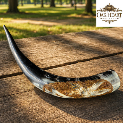 Viking Drinking Horn | Handcrafted Engraved Mead Horn | Nordic Horn Mug