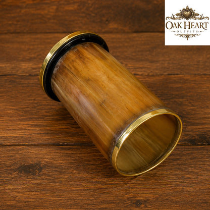 Set of 4 Viking Horn Tumblers | Handmade Medieval Drinking Glasses with Brass Rim