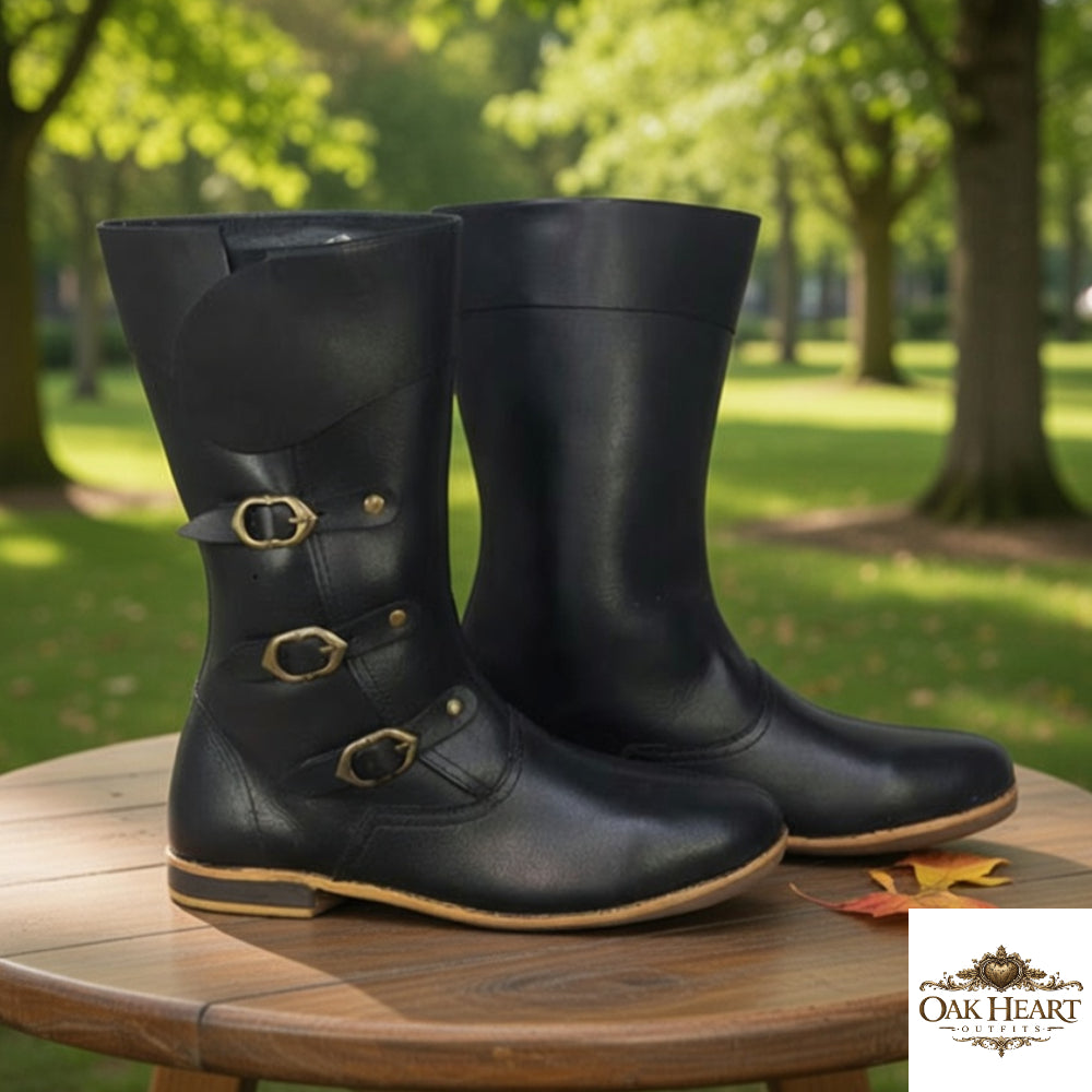 Black Leather Medieval Boots – Viking Shoes for LARP, Ren Faire & Historical