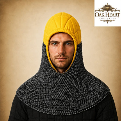 HMB Buhurt Chainmail Coif - Riveted Mild Steel Armor Hood with Padded Arming Cap