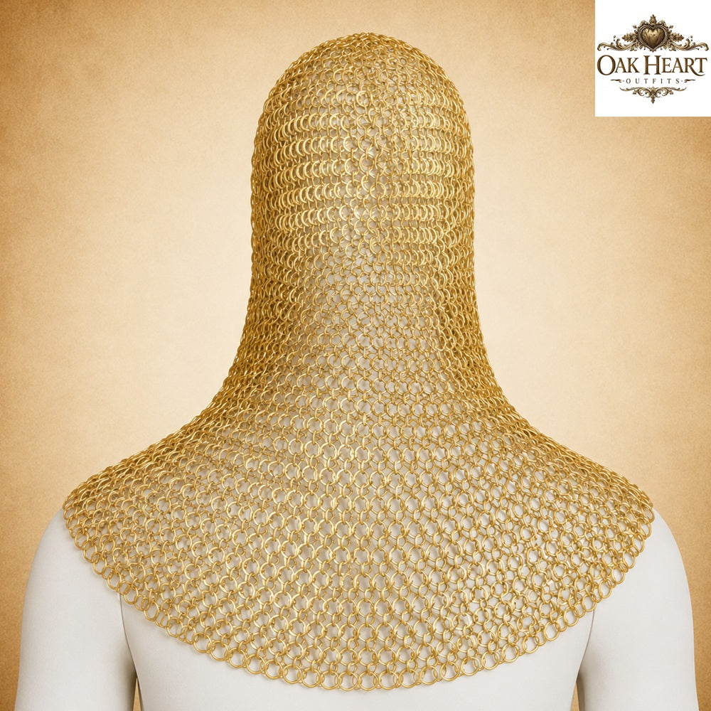 Brass Chainmail Coif Hood, Medieval Chainmail Armor, Renaissance