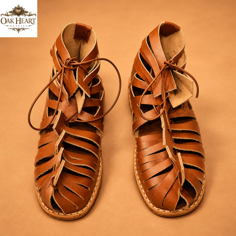 Handcrafted Roman Gladiator Sandals for Men | Brown Leather Lace-Up Summer Sandals |