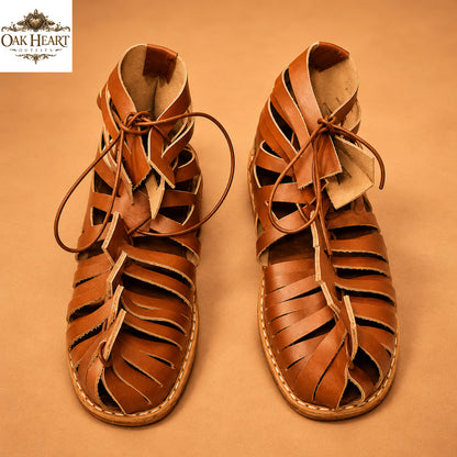 Handcrafted Roman Gladiator Sandals for Men | Brown Leather Lace-Up Summer Sandals |