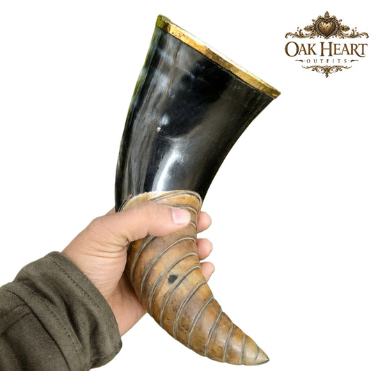 Handmade Viking Drinking Horn Mug with Brass Rim