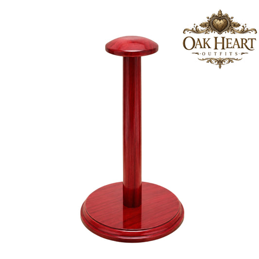 Premium Wooden Helmet Stand | Glossy Red Medieval Helmet Display Holder