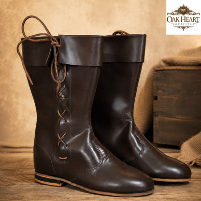 Medieval Leather Boots for Men – Renaissance Faire Lace Up Boots, Viking Shoes,
