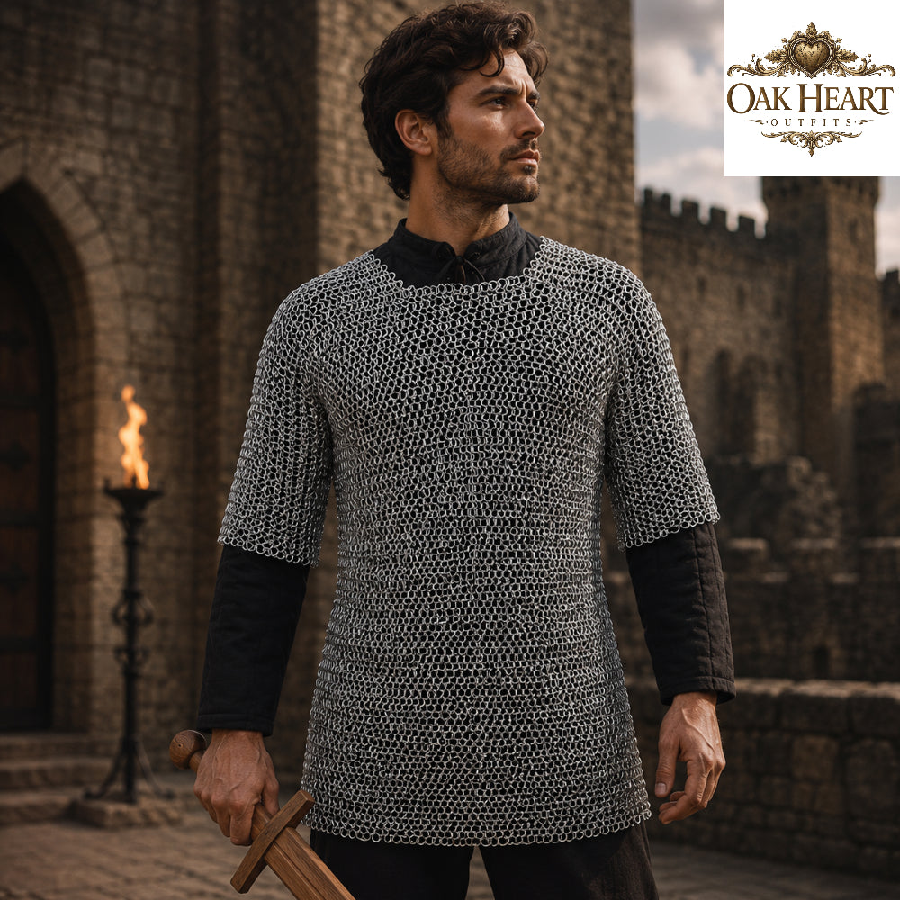 Aluminum Chainmail Haubergeon Shirt – Riveted Viking Knight Armor, Lightweight
