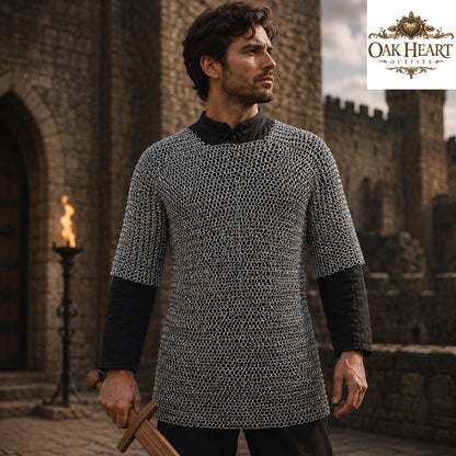 Aluminum Chainmail Haubergeon Shirt – Riveted Viking Knight Armor, Lightweight