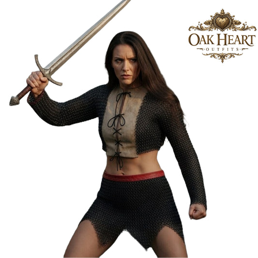 9mm Riveted Chainmail Voider Gambeson with Skirt | Medieval Armor Set for LARP, SCA & Reenactment