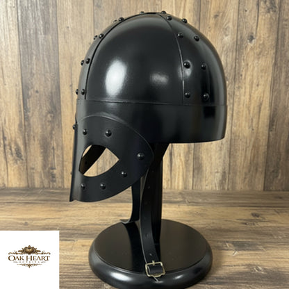 Viking Mask Helmet – Black 18 Gauge Steel Warrior Helm for LARP & Cosplay –  Stand