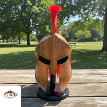 Leonidas King Greek 300 Spartan Helmet with Red Plume,  Wooden Stand