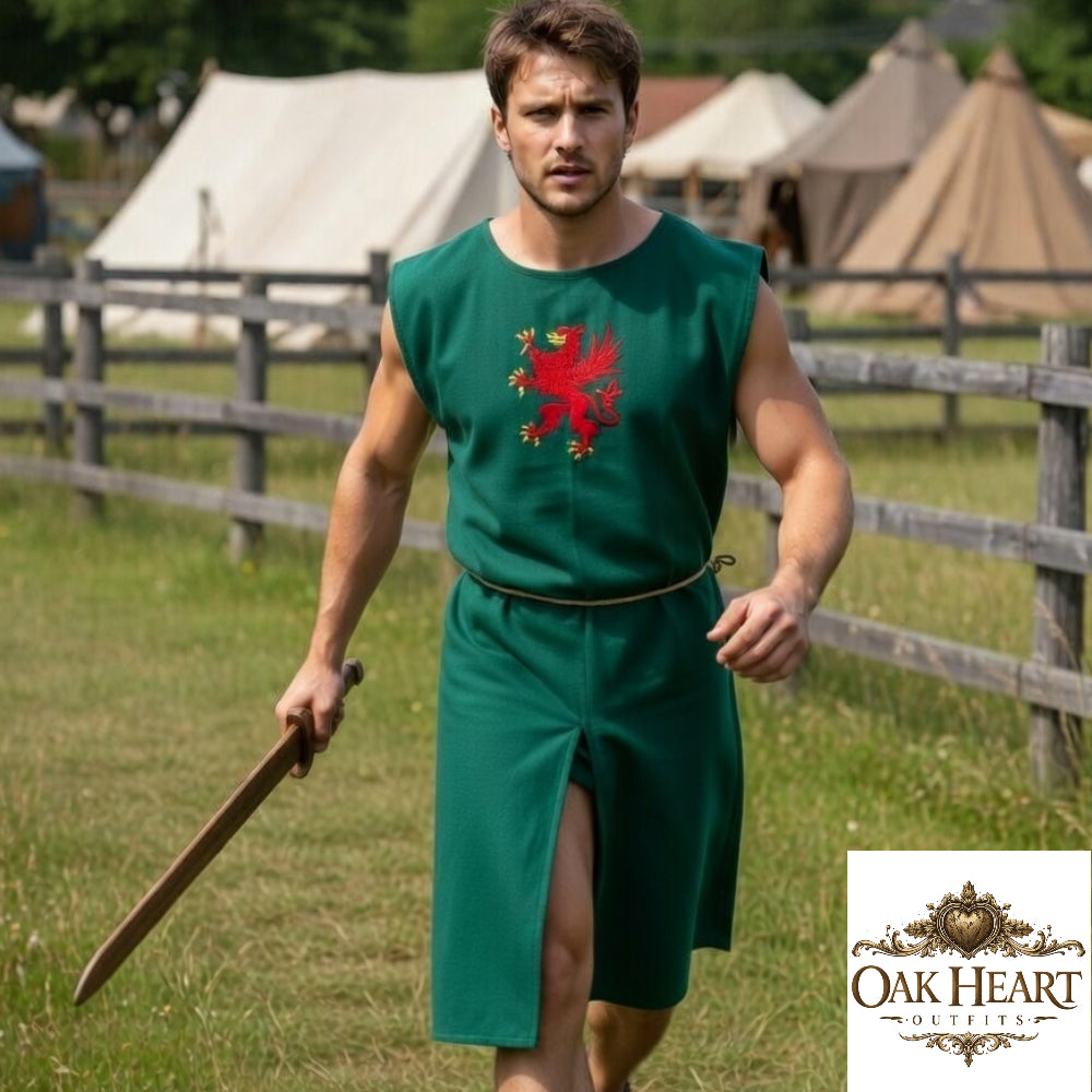 Medieval Embroidered Cotton Tunic with Griffin Crest – Knight Costume for LARP & Renaissance Faire