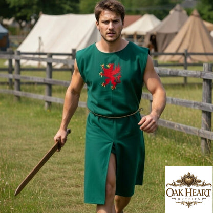 Medieval Embroidered Cotton Tunic with Griffin Crest – Knight Costume for LARP & Renaissance Faire