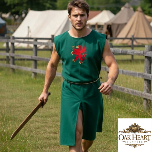 Medieval Embroidered Cotton Tunic with Griffin Crest – Knight Costume for LARP & Renaissance Faire