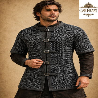 Medieval Aluminum Chainmail Hauberk – Dark Gray 9mm Riveted Armor Shirt for LARP, Cosplay & Reenactment