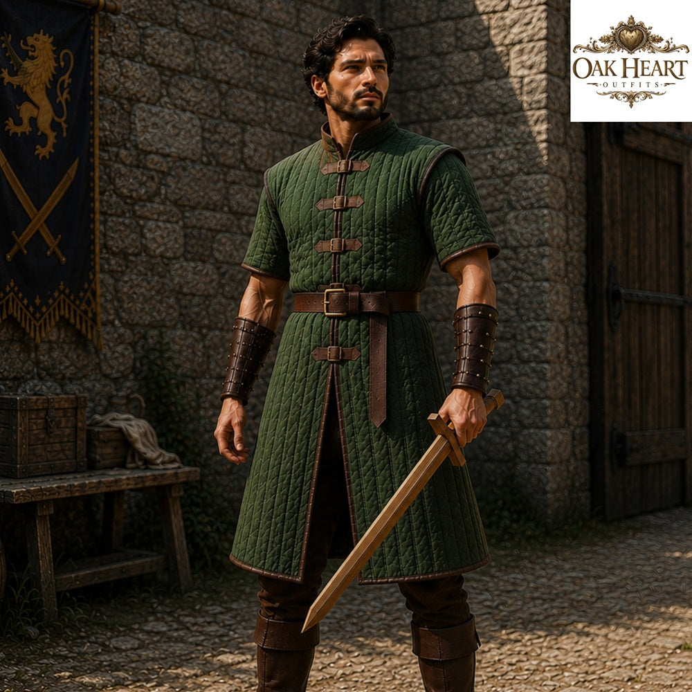 Medieval Crimson Gambeson – Quilted Padded Aketon Armor, Ren Faire