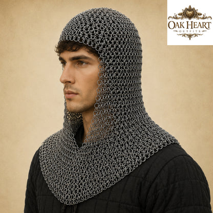 Medieval Chainmail Coif Hood – Butted Mail Armor for Costume