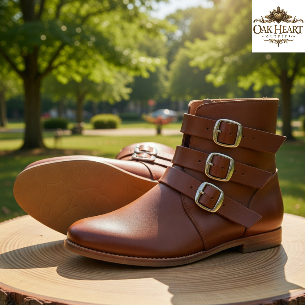 Renaissance Buckled Leather Boots – Medieval LARP Costume Footwear