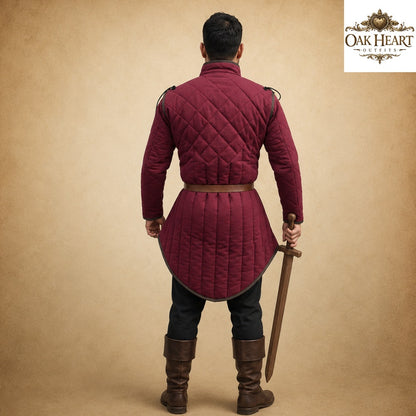 Medieval Gambeson Jacket | Quilted Cotton Aketon with Leather Trim