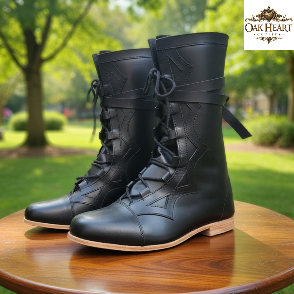 Medieval Leather Renaissance Boots | Viking Pirate Renfaire Shoes for Reenactment & Cosplay