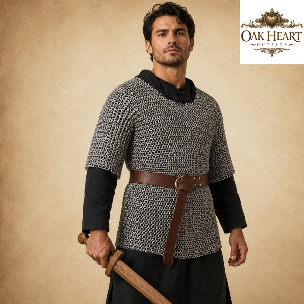 Medieval 9mm Flat Riveted Chainmail Haubergeon – Viking Mild Steel Hauberk