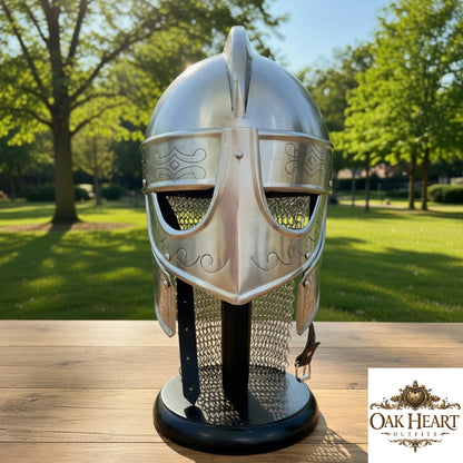Medieval Knight Horse Helmet – Viking Queen Chainmail Armor with Display Stand