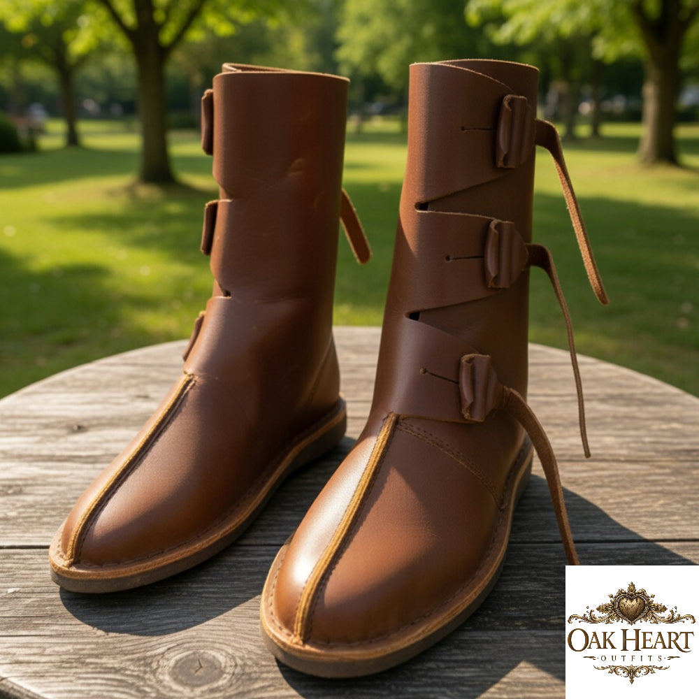 Renaissance Leather Ankle Boots – Handmade Medieval Shoes for LARP & Cosplay