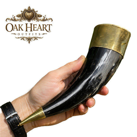 Handcrafted Viking Drinking Horn – Medieval Norse Horn Cup with Brass Finish