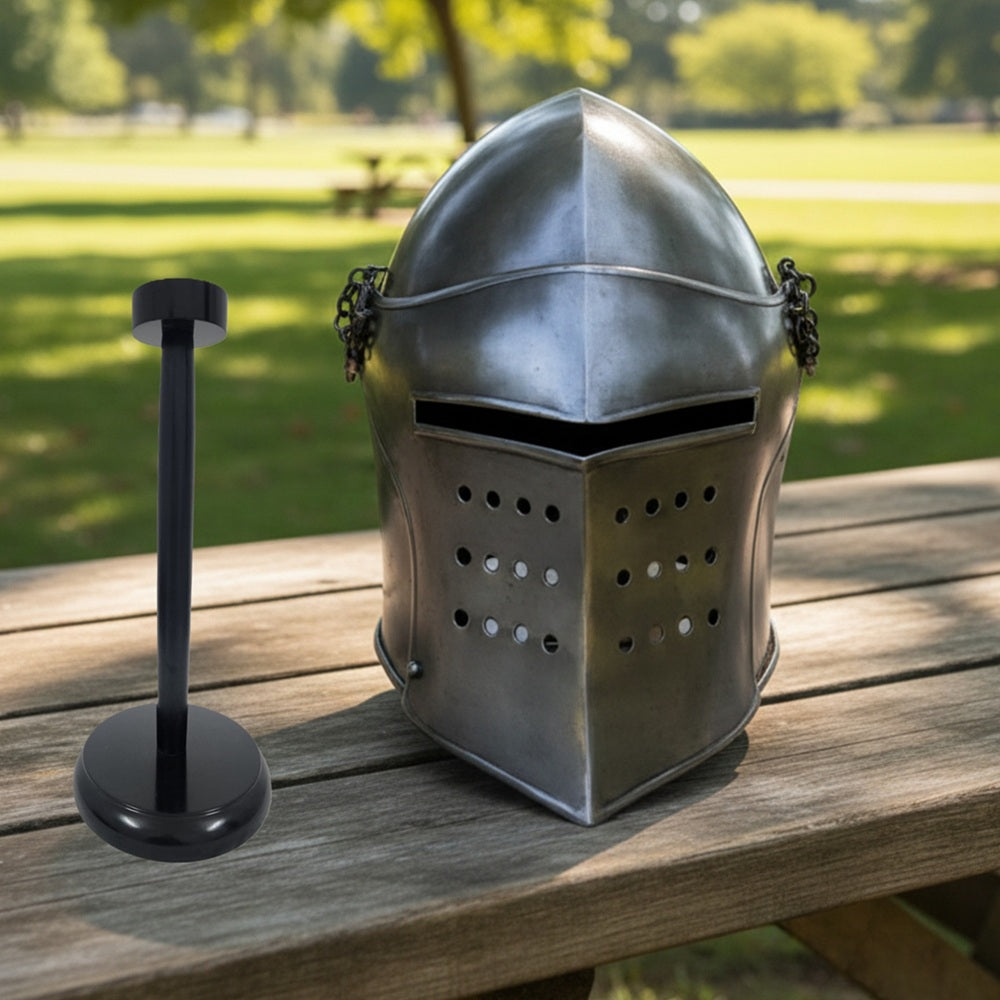 Medieval Barbute Helmet – Barbuta Armor Helm for Reenactment & Cosplay with stand