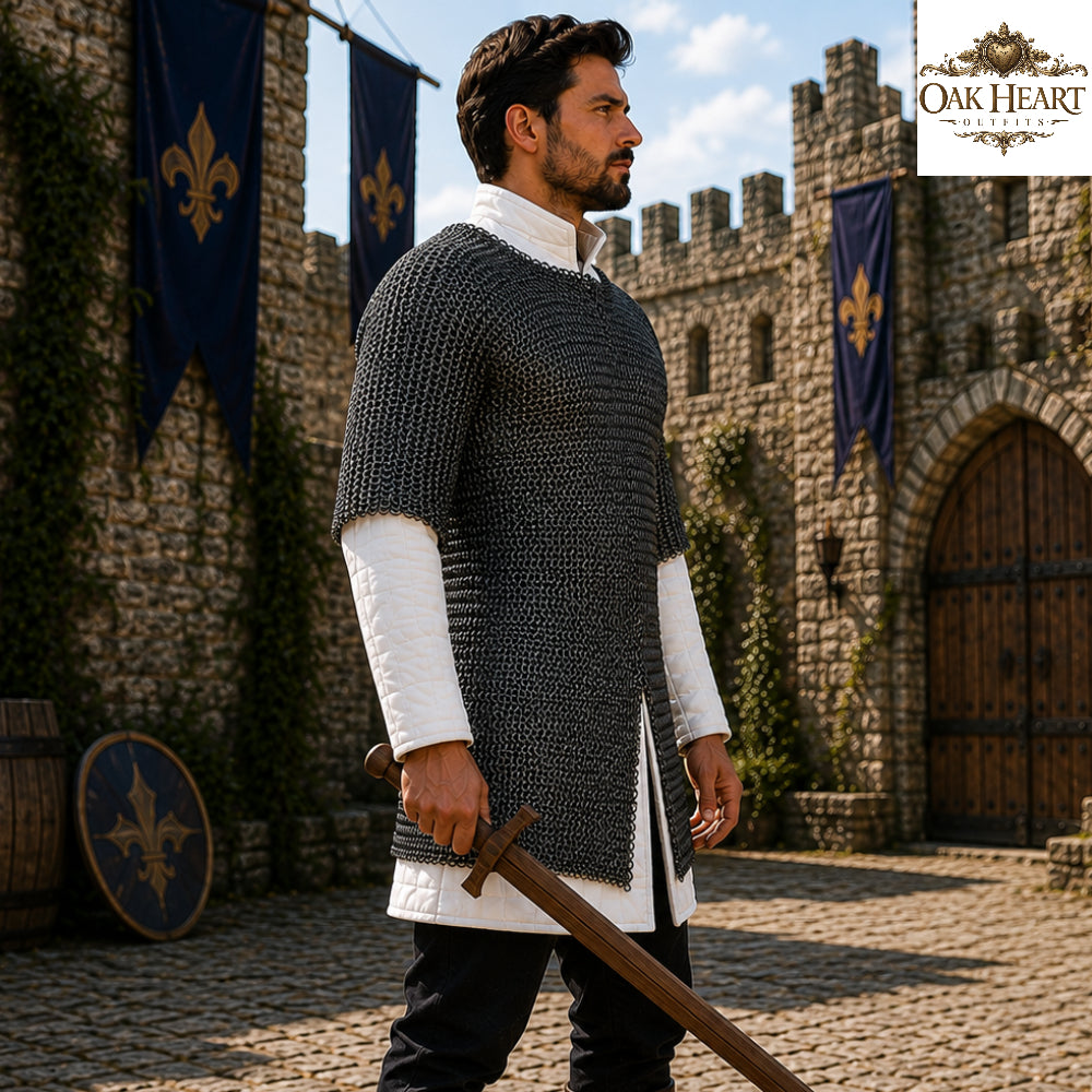 Medieval Mild Steel Chainmail Shirt – 9mm Flat Riveted Rings with Solid Washer Hauberk