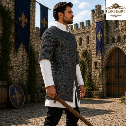 Medieval Mild Steel Chainmail Shirt – 9mm Flat Riveted Rings with Solid Washer Hauberk