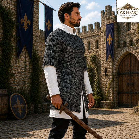 Medieval Mild Steel Chainmail Shirt – 9mm Flat Riveted Rings with Solid Washer Hauberk