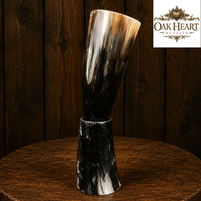 Handcrafted Viking Ale Horn with Display Stand