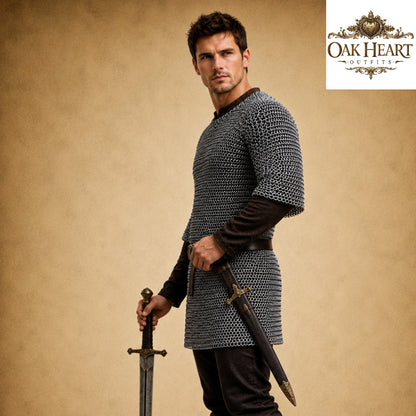 Medieval Stainless Steel Chainmail Armor Shirt – 9mm Riveted Rings Half Sleeve Tunic