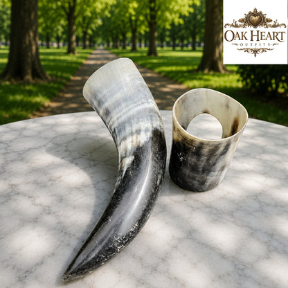 Medieval Viking Horn Mug Set – Handmade Natural Drinking Horn