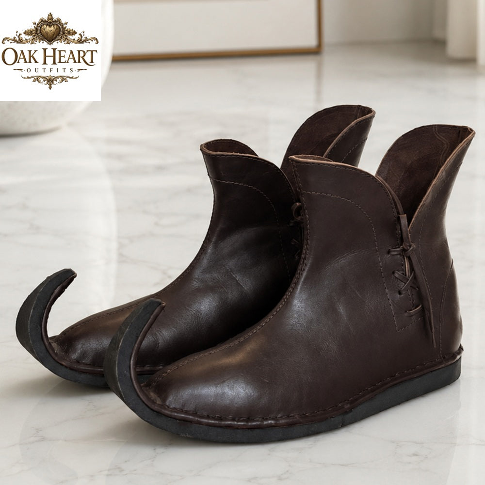 Handmade Medieval Curled Toe Leather Boots – Elven Fantasy Shoes for LARP
