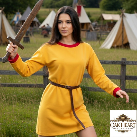 Medieval Tunic – Yellow with Red Accents | Knight Costume for LARP & Renaissance Faire  Option 2 (keyword-rich):