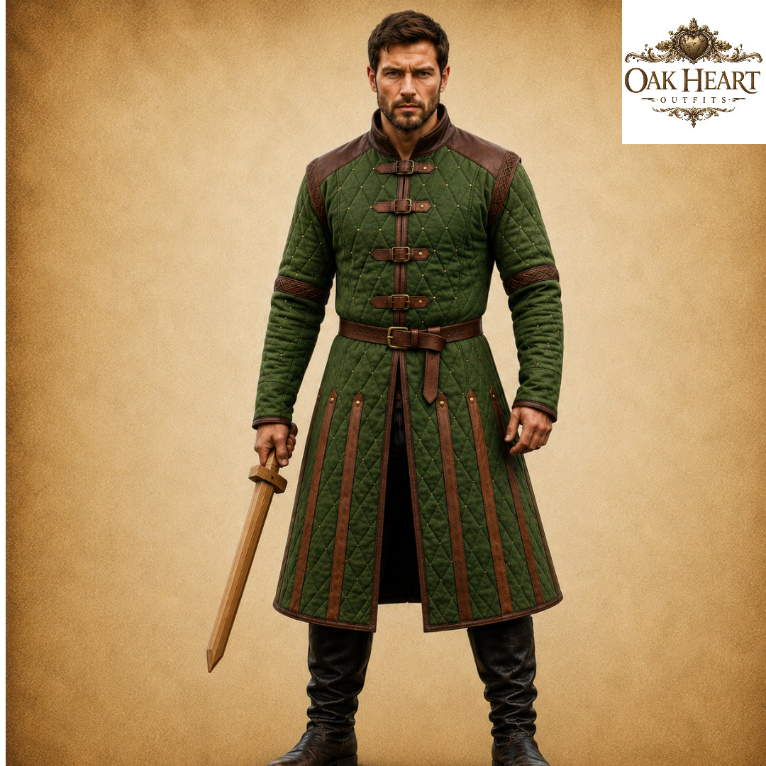 Ren Faire Blue Gambeson Costume for Men – Medieval Padded Armor Jacket,