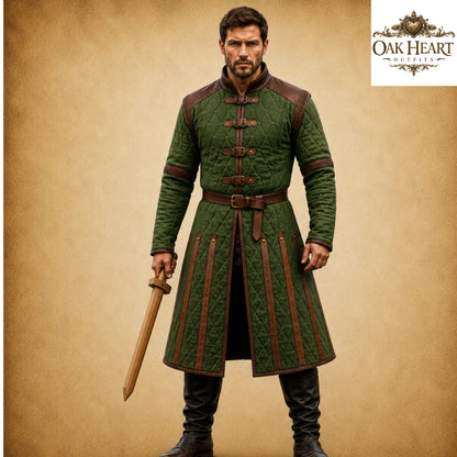 Ren Faire Blue Gambeson Costume for Men – Medieval Padded Armor Jacket,