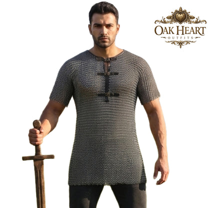 Wedge Riveted Chainmail Shirt, 9mm Flat Ring Haubergeon, Medieval Armor for Reenactment
