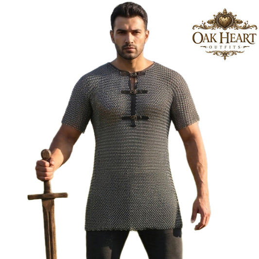 Wedge Riveted Chainmail Shirt, 9mm Flat Ring Haubergeon, Medieval Armor for Reenactment