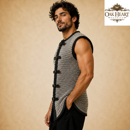 Riveted Aluminum Chainmail Haubergeon – 10mm Flat Ring Medieval Chain Mail Armor Shirt