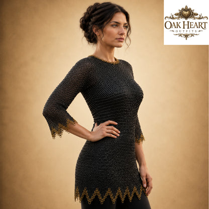 Medieval Riveted Chainmail Shirt – 9mm Flat Rings with Brass Detail